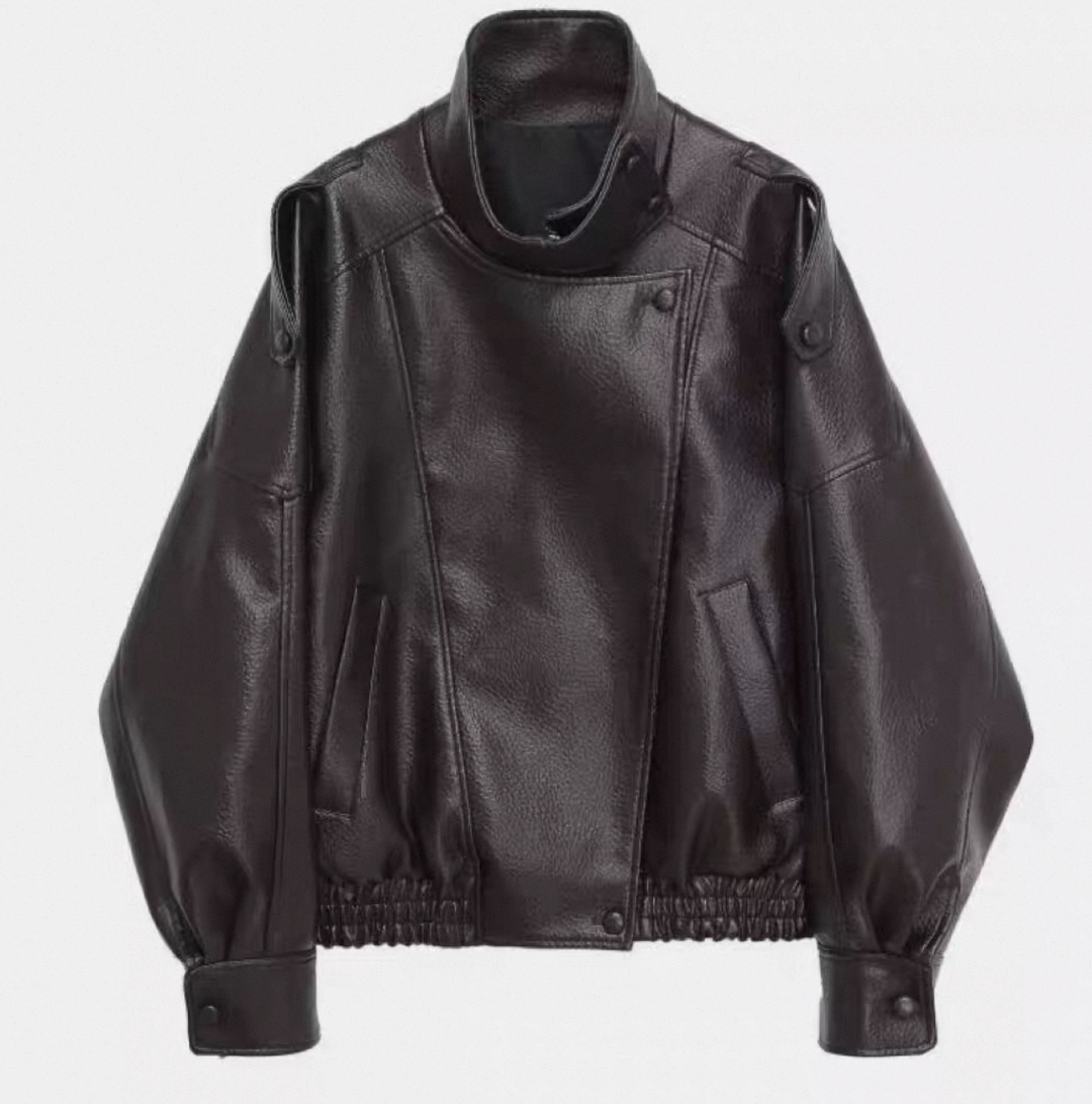 Viral Leather Jacket with Stand Collar
