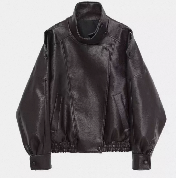 Viral Leather Jacket with Stand Collar