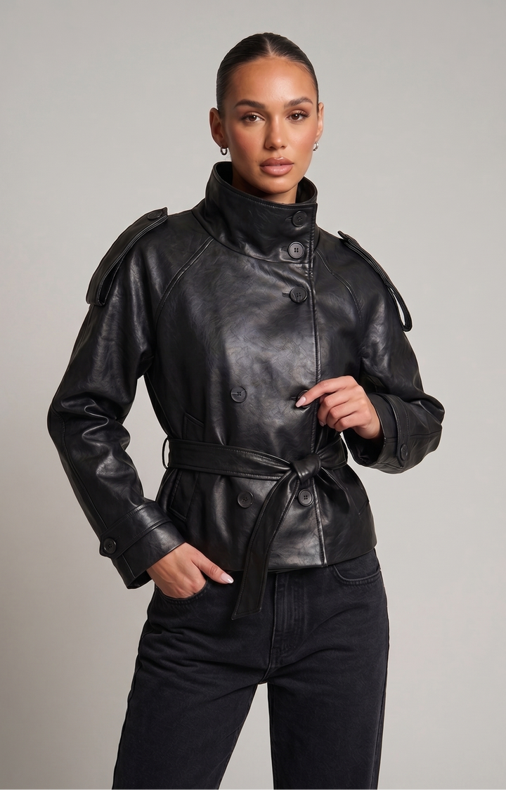 Faux Leather Trench Coat