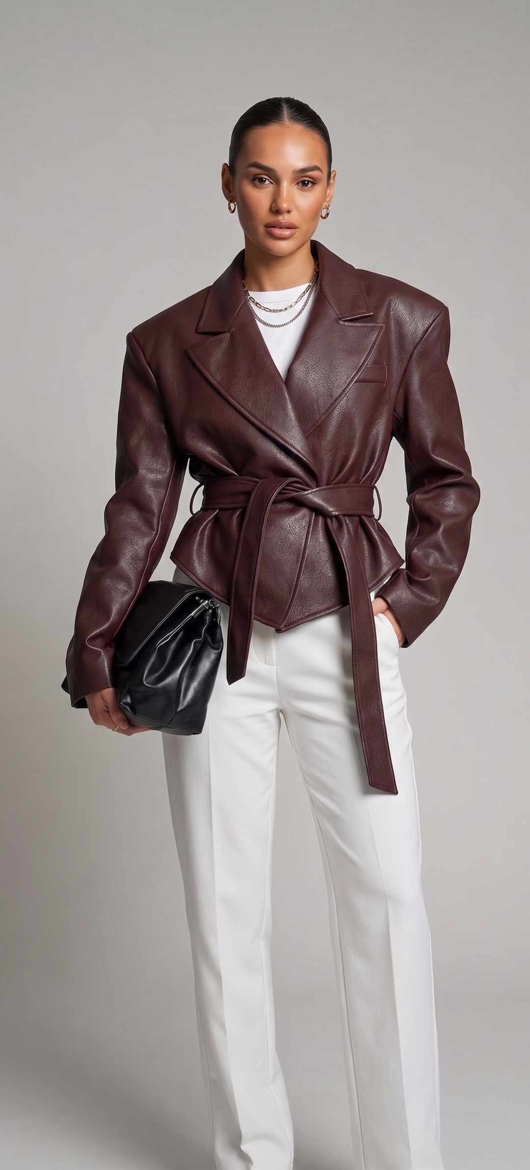 Reddish-brown Leather Jacket with Belt