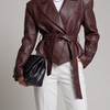 Reddish-brown Leather Jacket with Belt